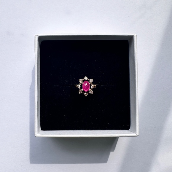 antique cabochon ruby diamond cluster signet ring gold vintage edwardian 5.5 - Picture 3 of 9